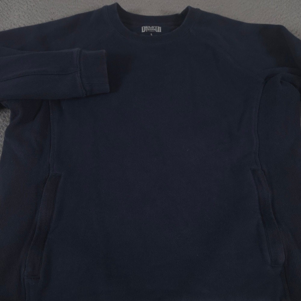 Duluth Trading Co Sweatshirt Mens Large Navy Souped-Up Crewneck Ribbed Pockets